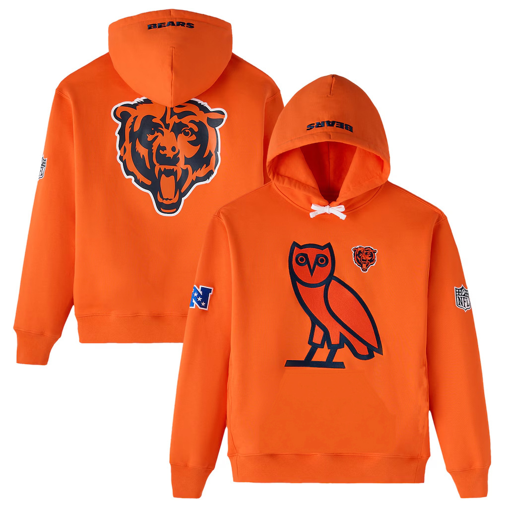Men's Chicago Bears Orange OVO Icon Team Pullover Hoodie Men's Chicago Bears Orange OVO Icon Team Pullover Hoodie